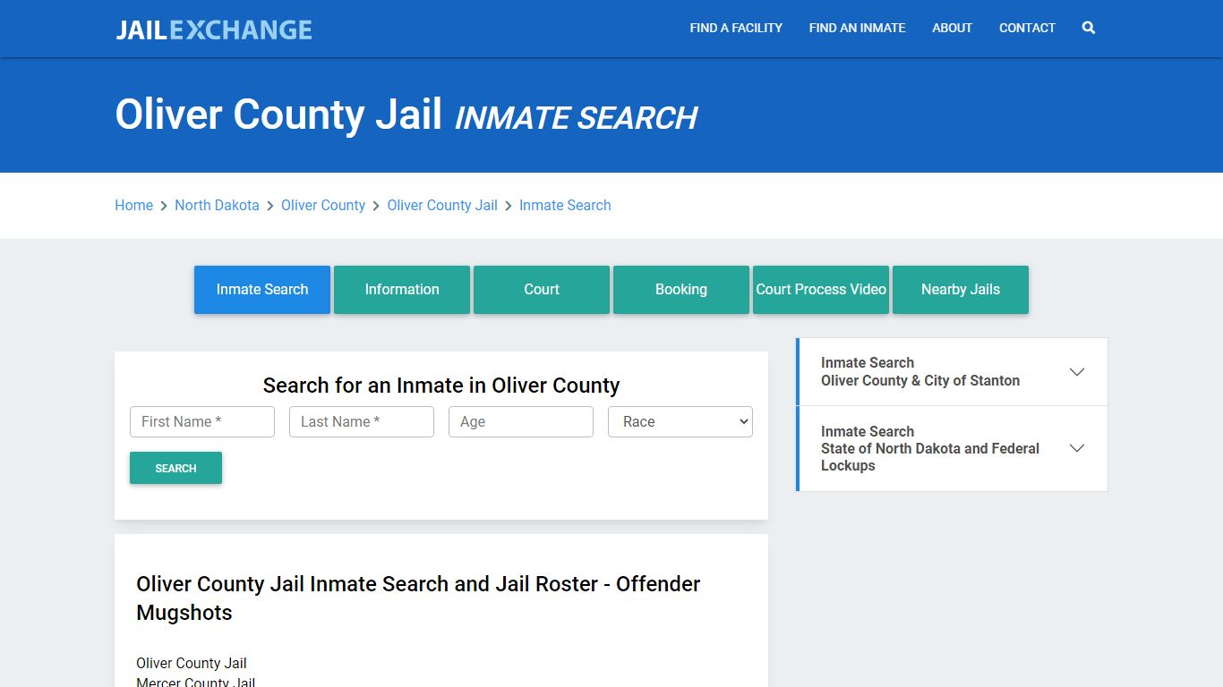 Oliver County Sheriff, ND Inmate Search: Roster & Mugshots - Jail Exchange