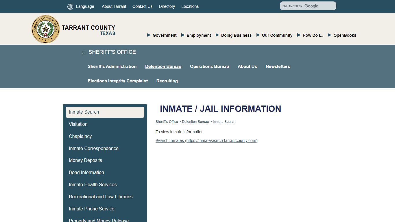 Inmate Search - Tarrant County TX